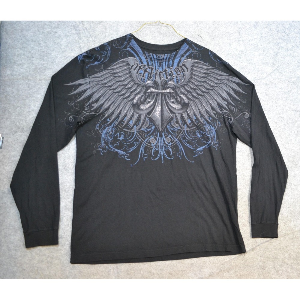 Affliction Shirt Mens 2XL Black Wings Crest Graphic Long Sleeve Ice Blade Tee